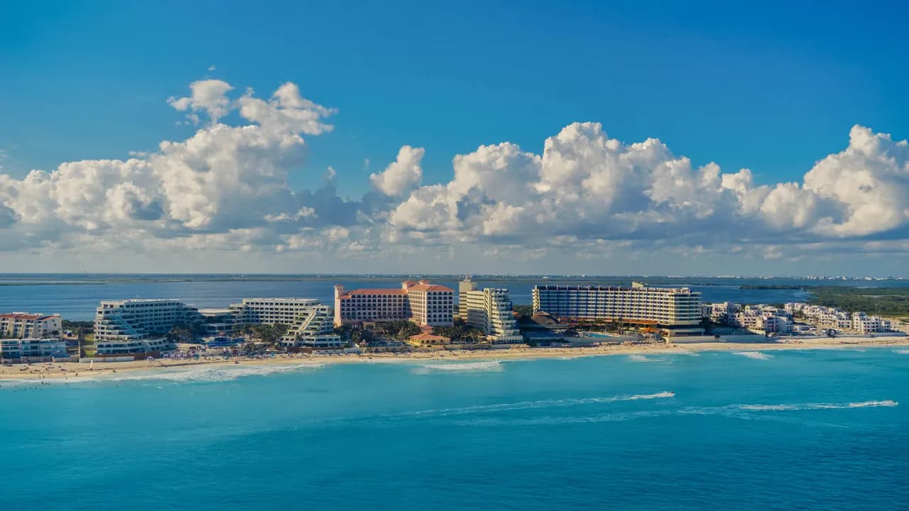 Aerial view of Cancun's hotel zone